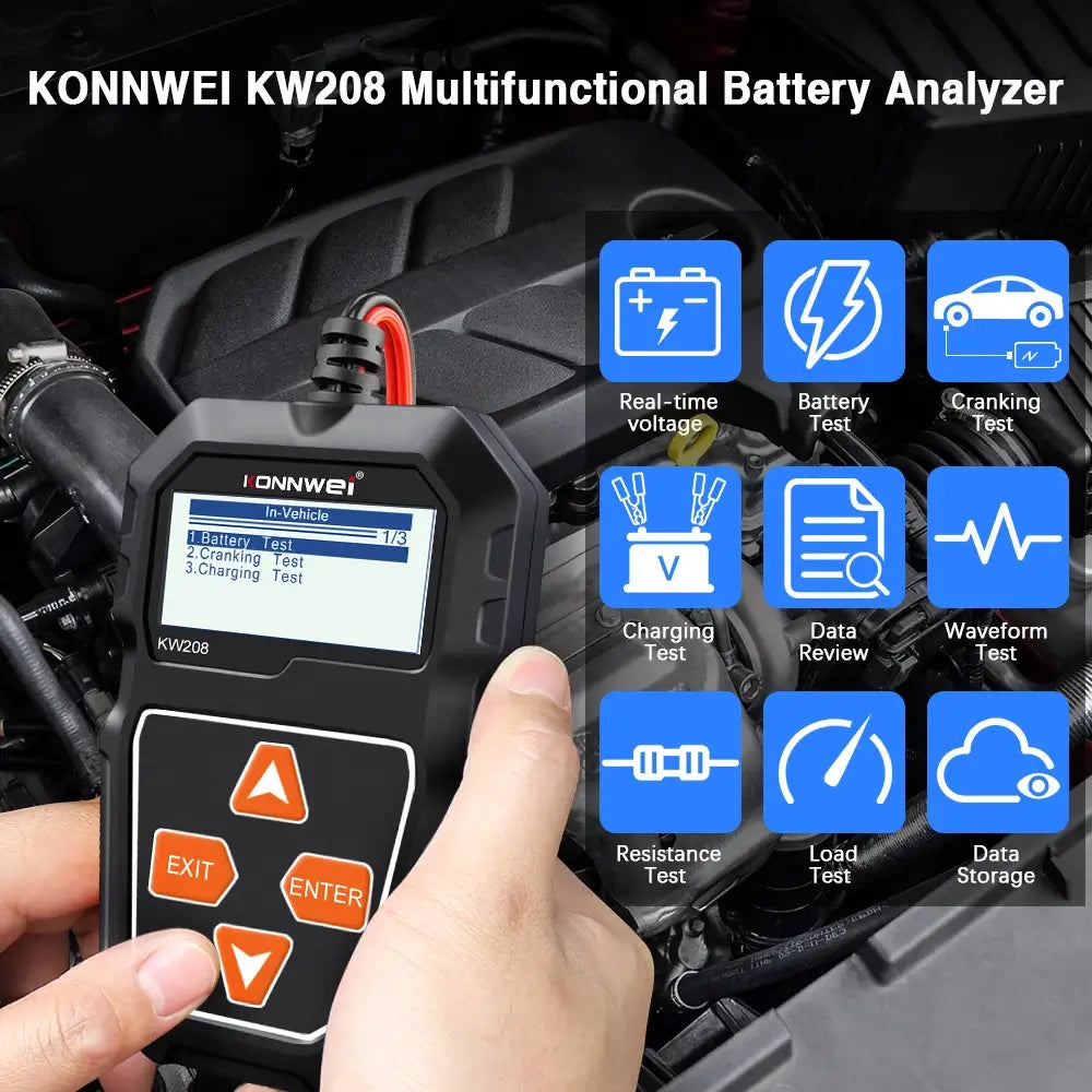 KW208 12V Car Battery Health Tester Resistance Voltage Current Battery Load Tester