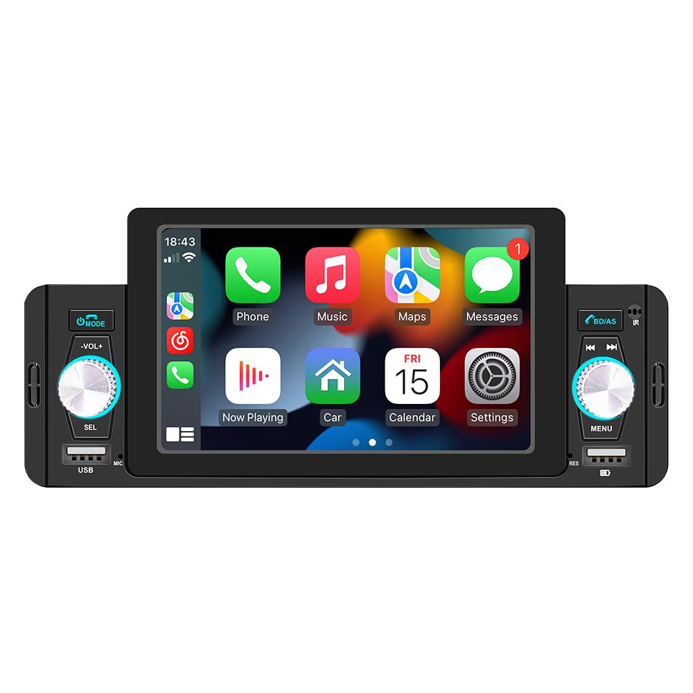 1 Din 5" Wireless CarPlay Radio Car Stereo Android-Auto Bluetooth MP5 HandsFree USB RDS FM Receiver Audio System Head Unit SWM 160W