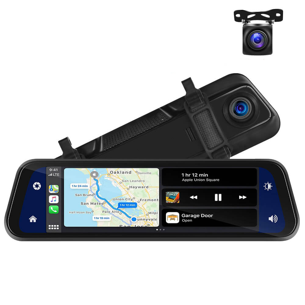 10" HD Front And Rear Dual Cameras Streaming Media Rearview Mirror Multifunctional Wireless Carplay Android Auto DVR With 64G