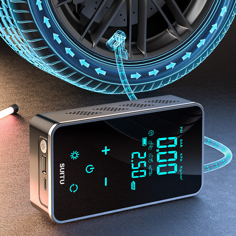 Car Portable Wireless Air Pump Full Touch Screen Intelligent Tire pPressure Detection With LED Lighting