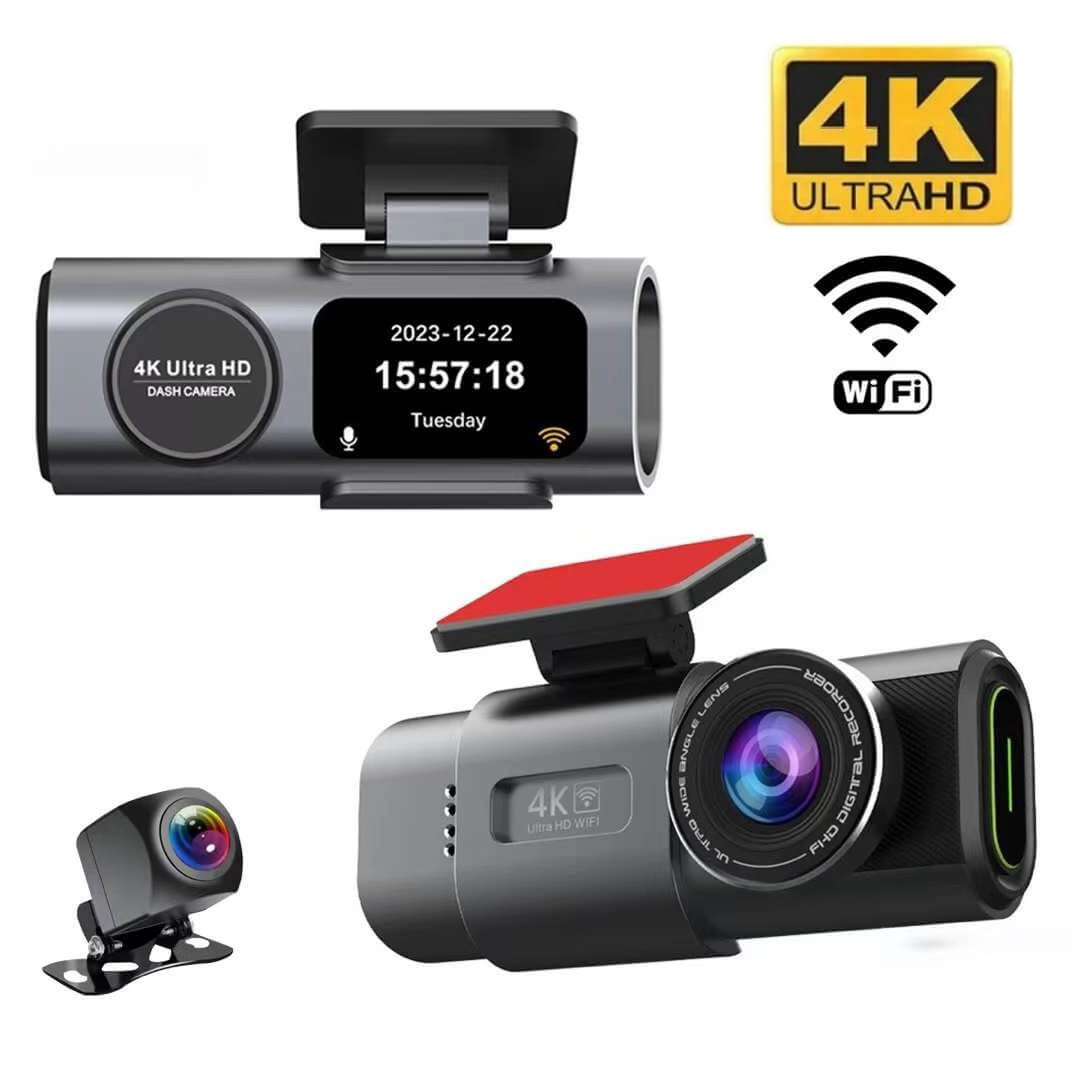 4K + 1080P HD Front And Rear Dual Lens Dash Cam Wide Angle Night Vision Built-In Wi-Fi Support GPS With 128G