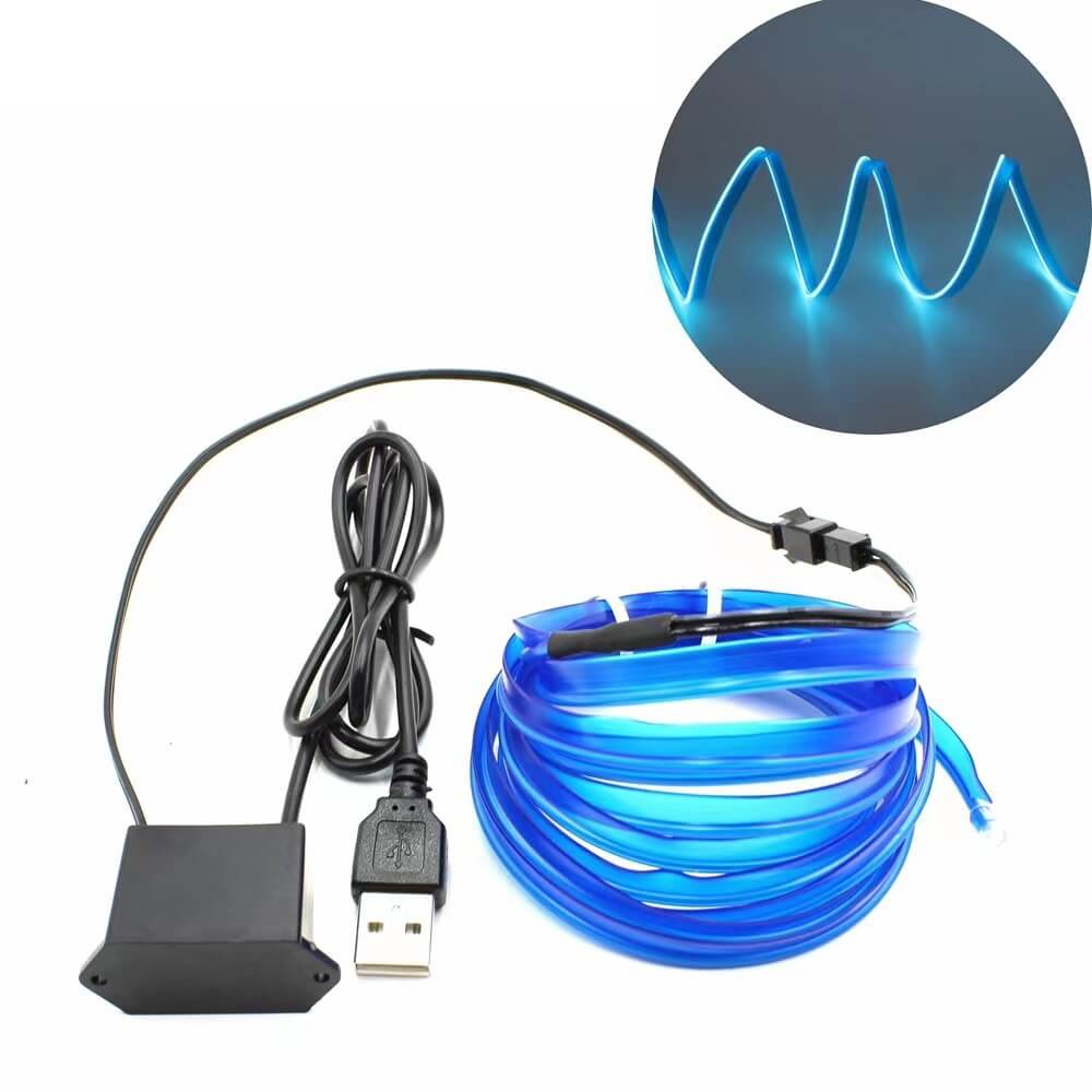 5M Interior Ambient Lighting USB Driver EL LED Flexible Neon Light with Car Environment Light