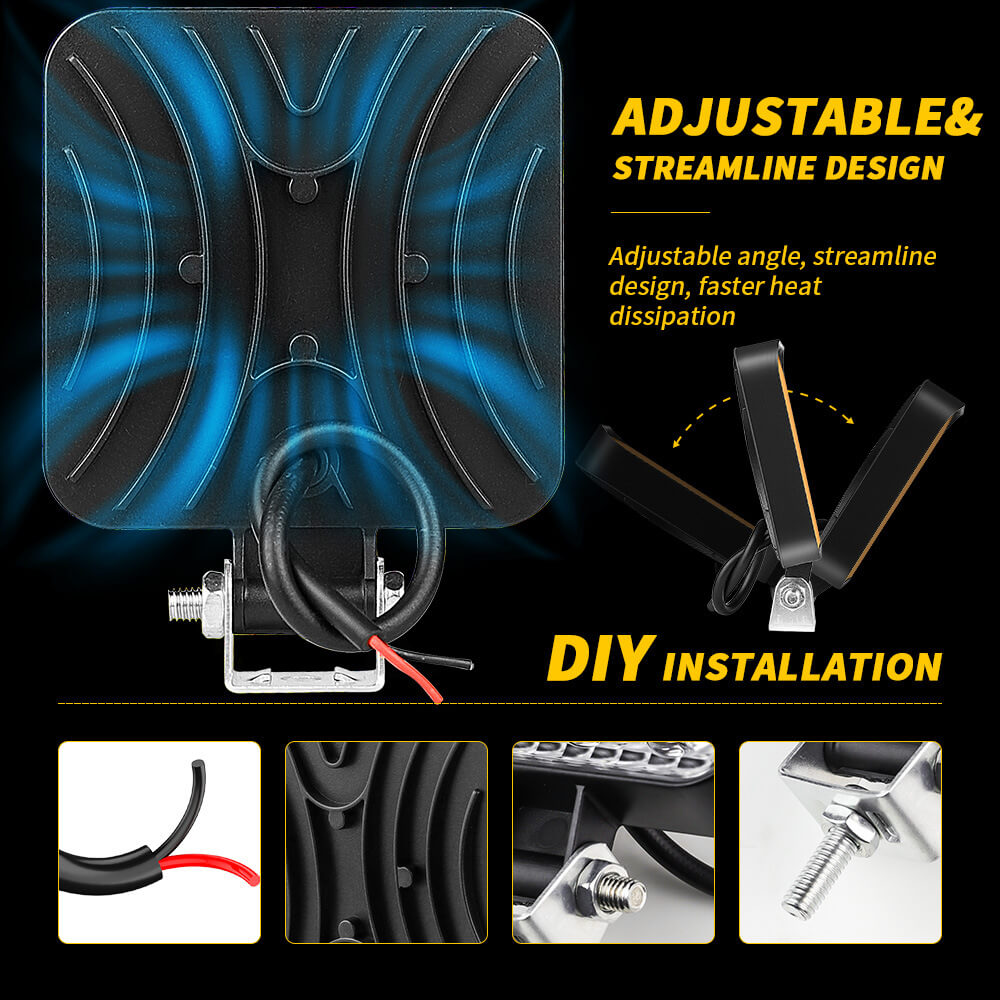 Mini Square Car Work Light 16 Lights 48W 12V LED Light Suitable for SUV Truck Off Road Night Driving Light