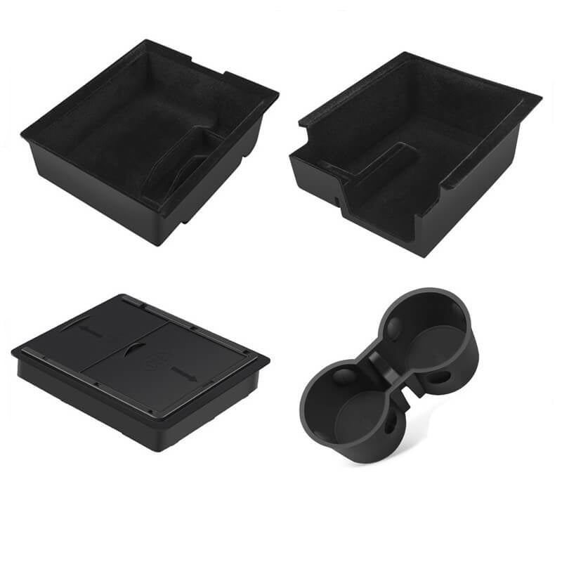 Tesla Model 3 And Model Y 2021-2024 Center Console Armrest Front And Rear Hidden Storage Box Cup Holder Four-Piece Set