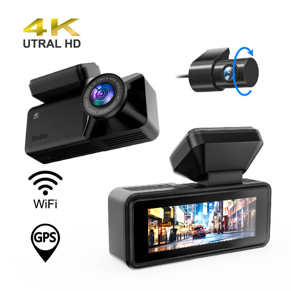 4K HD Dash Cam Front And Rear Dual Recording DVR Night Vision With GPS Wifi APP