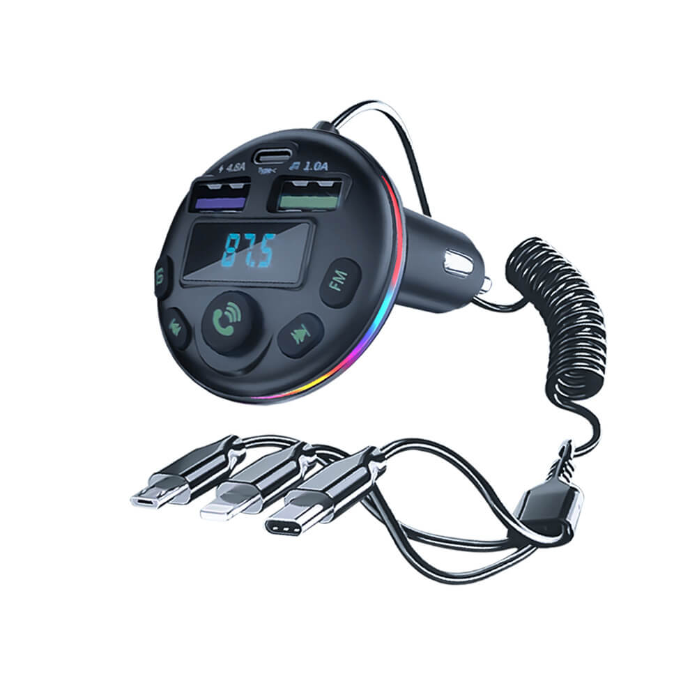 Car Bluetooth 5.0 FM Transmitter MP3 Modulator Player Handsfree Audio Receiver With 3 in 1 Charge Cable