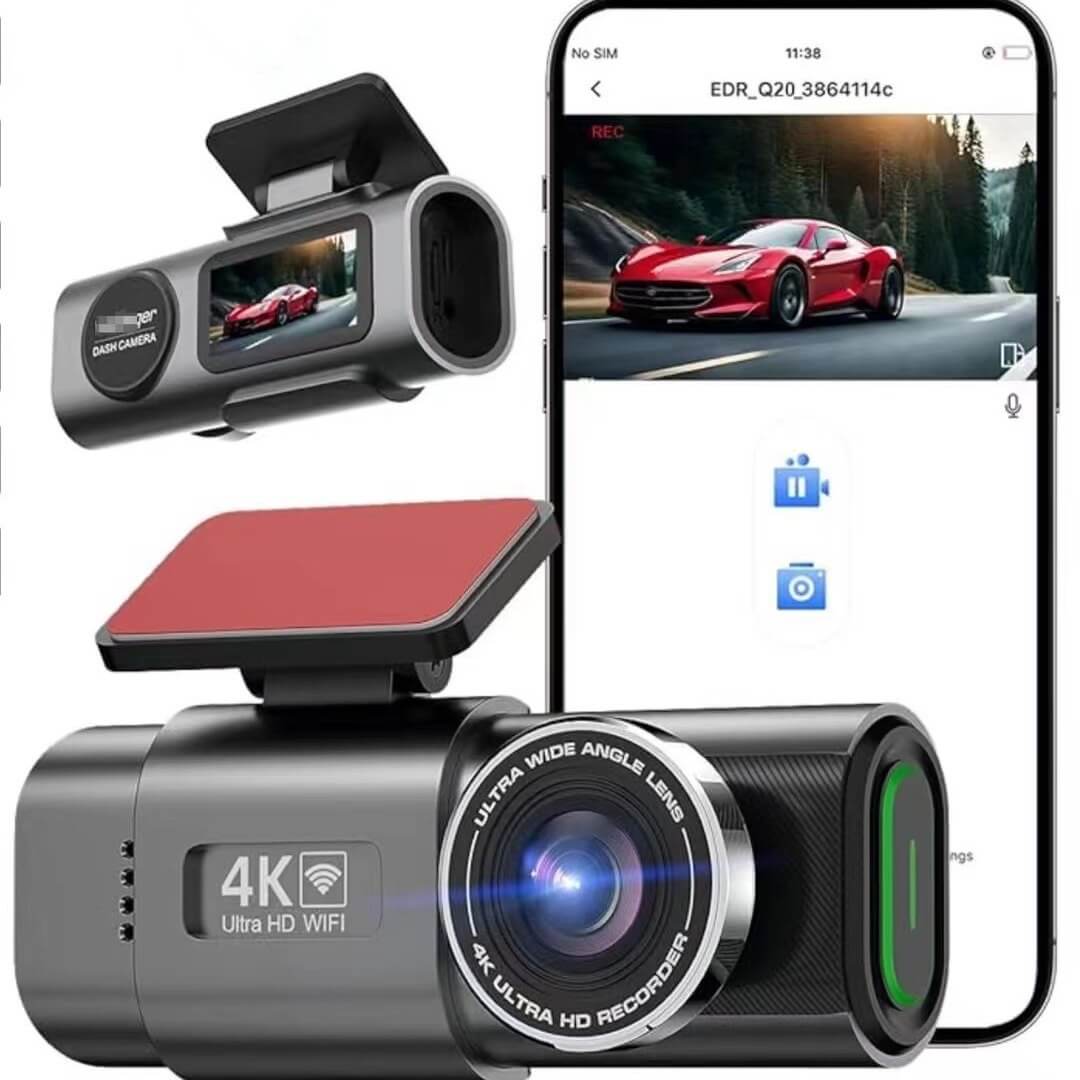 4K + 1080P HD Front And Rear Dual Lens Dash Cam Wide Angle Night Vision Built-In Wi-Fi Support GPS With 128G