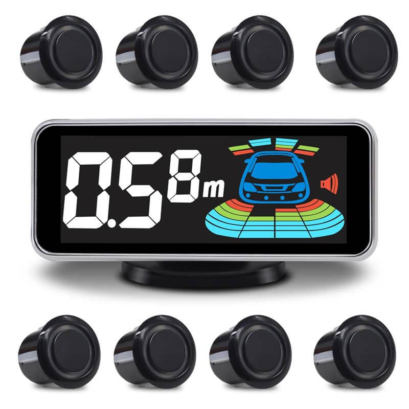Before And After 8pcs Probes Rear Reversing Radars System LCD Display Car Parking Sensor Distance Detection Sound Warning Buzzer