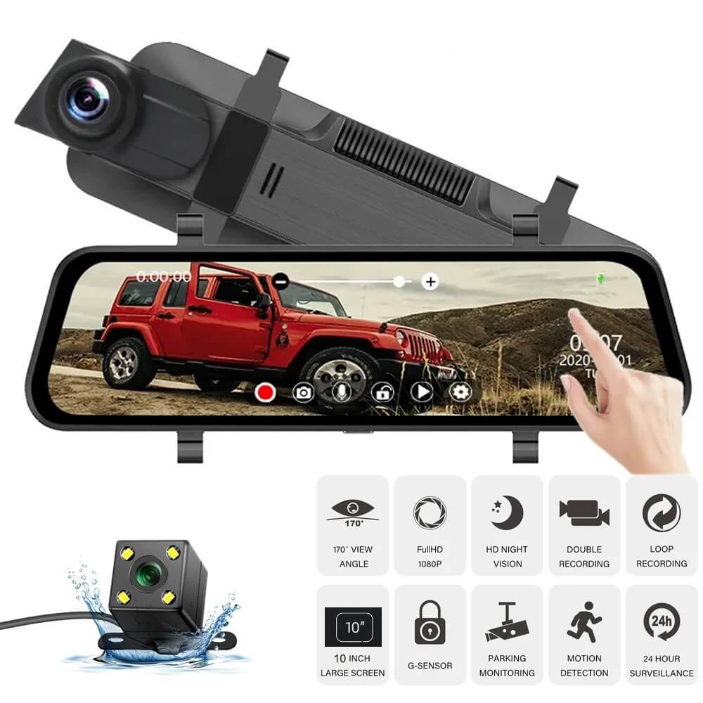 2K 10" Car Rearview Mirror Streaming DVR Front and Rear Dual  Camera HD Night Vision Camera With Wifi GPS
