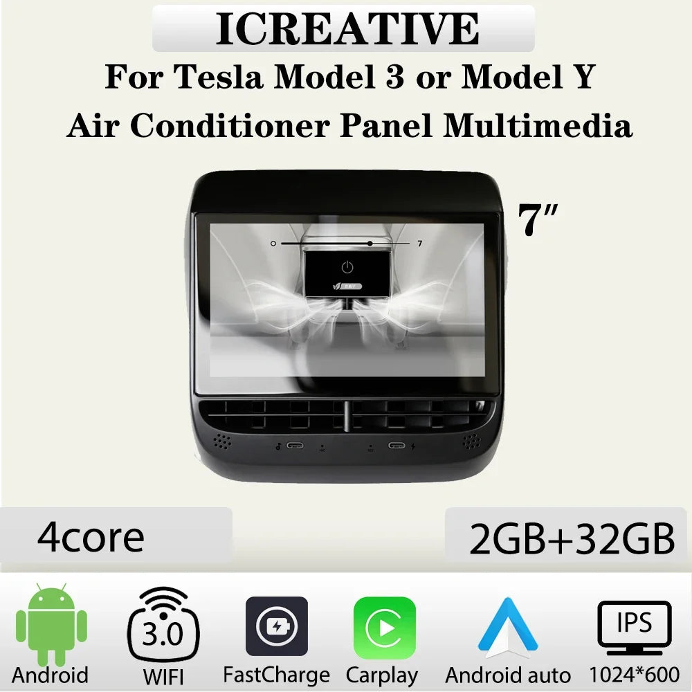 Applicable to Tesla Model Y/3 Rear Entertainment Screen 7-inch Smart Air Conditioning Control System Modified Display Screen