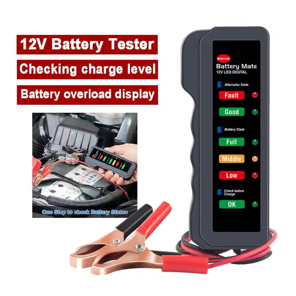 12V Car Battery Tester Digital Battery Monitoring Alternator Tester Automotive for Car Motorcycle Trucks