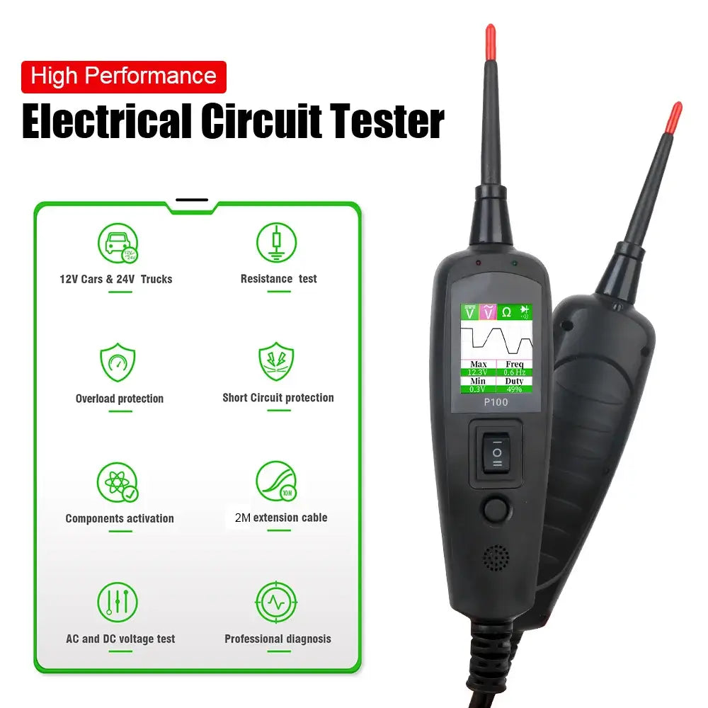 P100 Car Circuit Diagnostic Instrument 12V 24V Car Voltage Resistance Short Circuit Test Diagnostic Tool