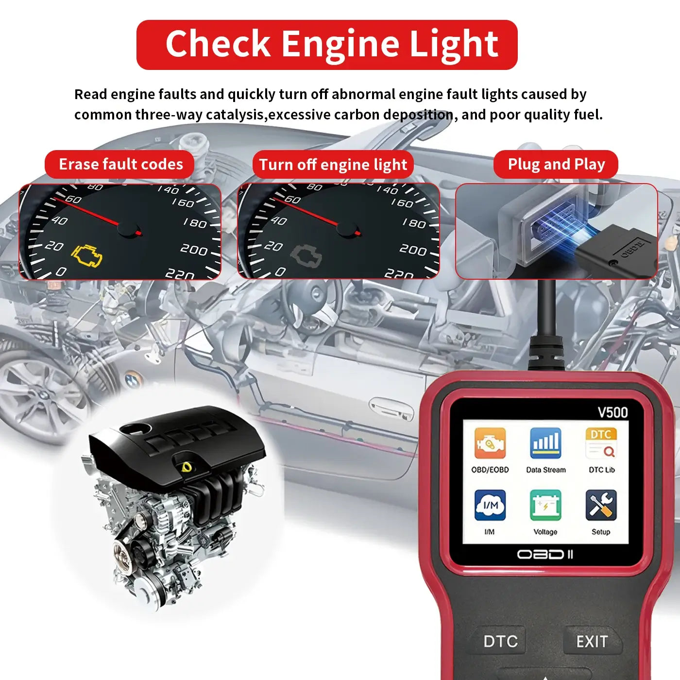Car Fault Diagnostic Instrument V500 OBD2 Car Engine Fault Code Detection Tool