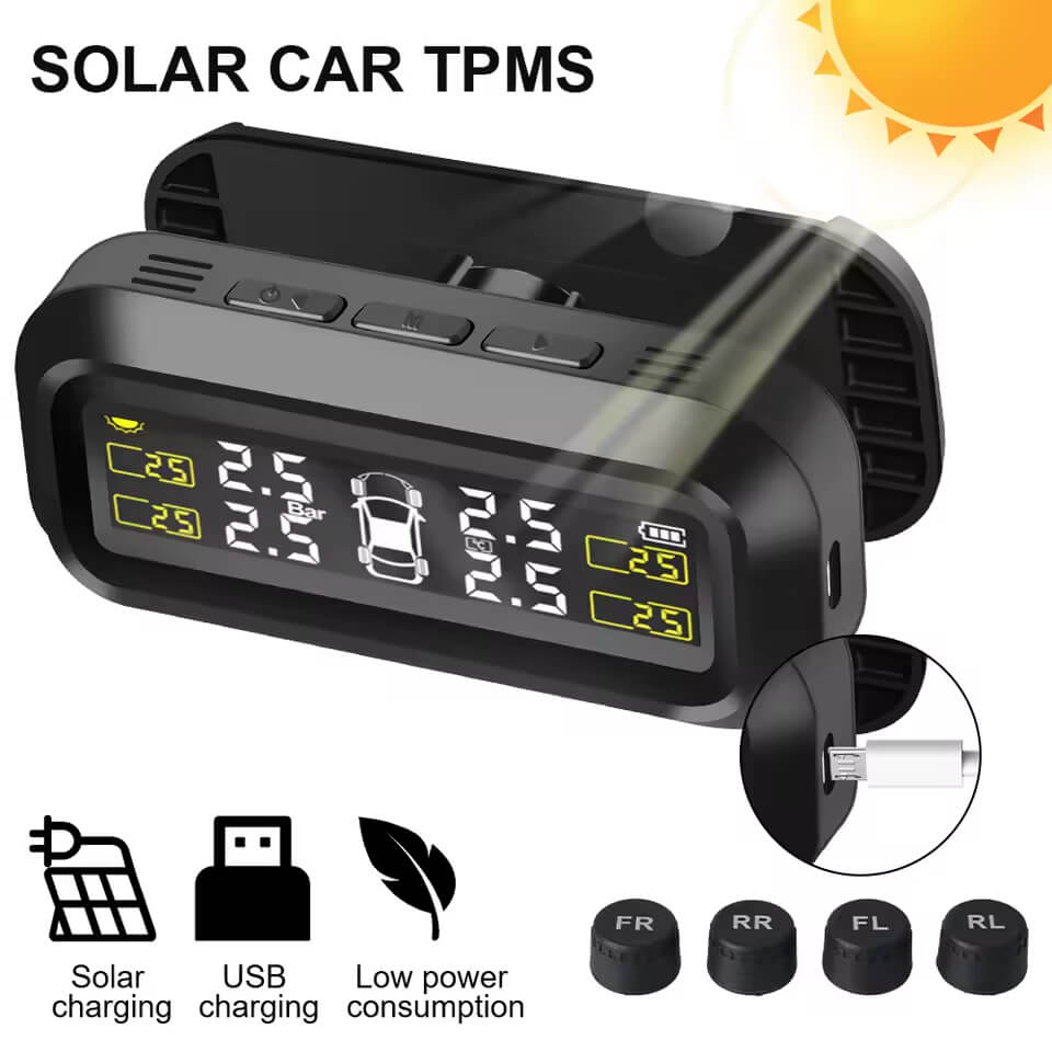Solar Color Screen Tire Pressure Monitoring System Built-in And External Wireless Sensor
