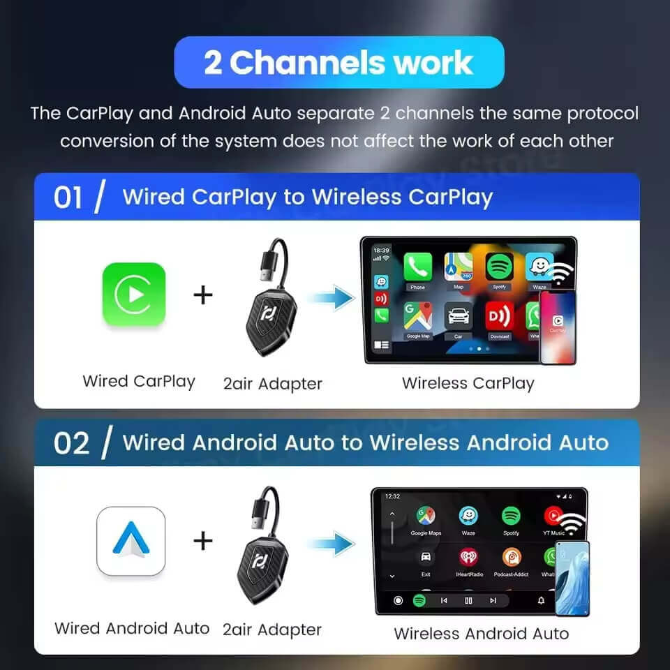 Car 2 In 1 Carplay Android Auto Mini Box Wireless Carplay Adapter Wired to Wireless Carplay For Android Phone Plug And Play Auto Connect