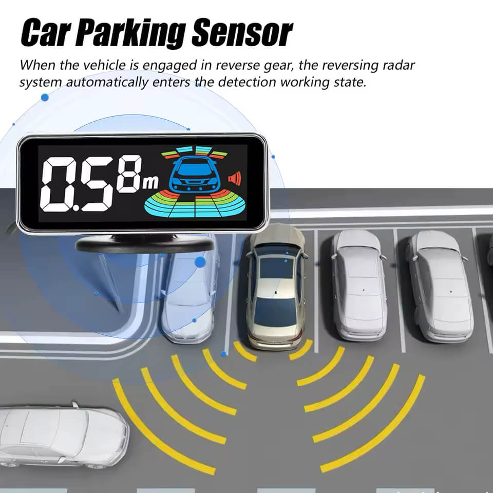 Before And After 8pcs Probes Rear Reversing Radars System LCD Display Car Parking Sensor Distance Detection Sound Warning Buzzer