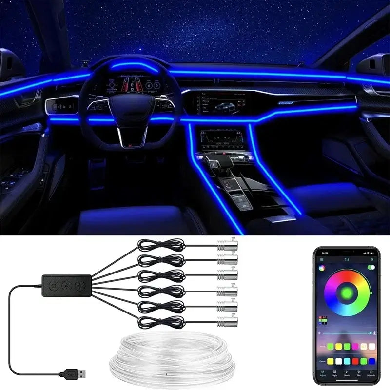 Car Atmosphere Light Flexible EL Light Strip APP Control Cigarette Lighter USB Power Supply