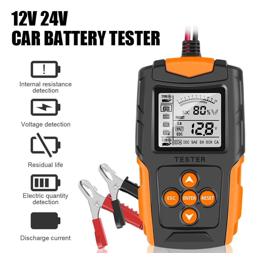 FBT200 12V 24V Car Battery Health Diagnostic Tool LCD Display CCA Internal Resistance Voltage Current Tester